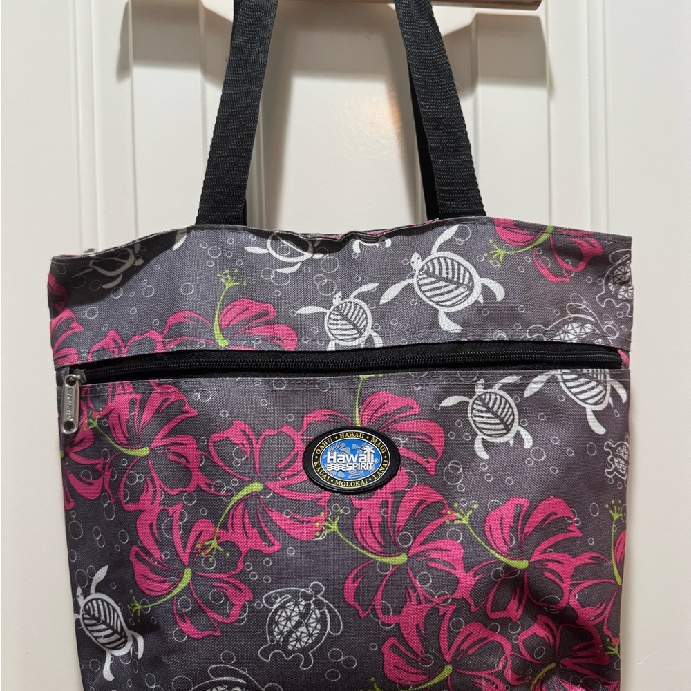 Island Floral Zippered Tote Bag - Pink and Gray